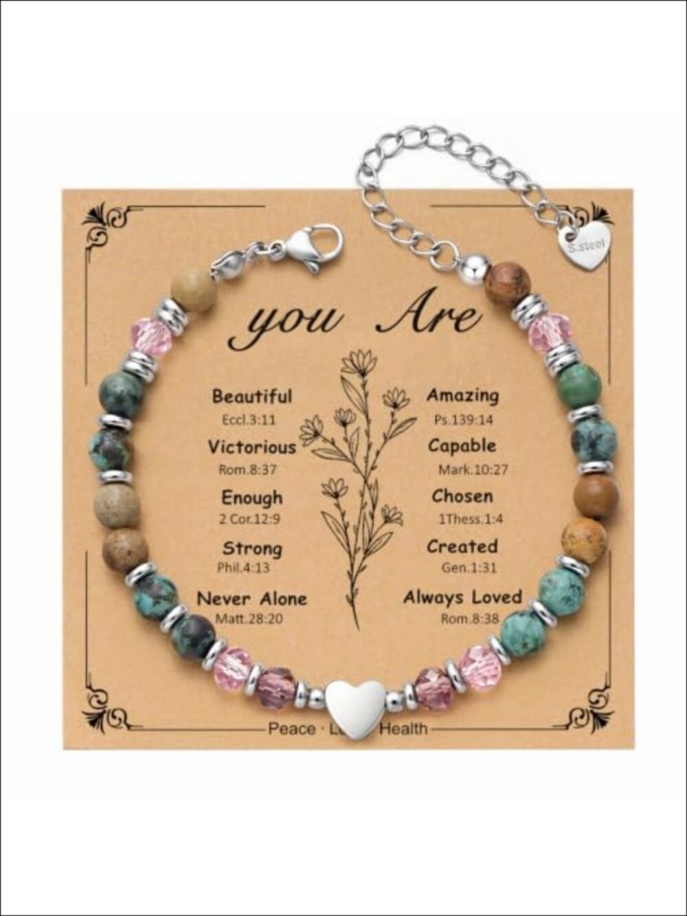 Dkodfi Handmade Natural Stone Link Bracelet Heart Charm Inspirational Gift